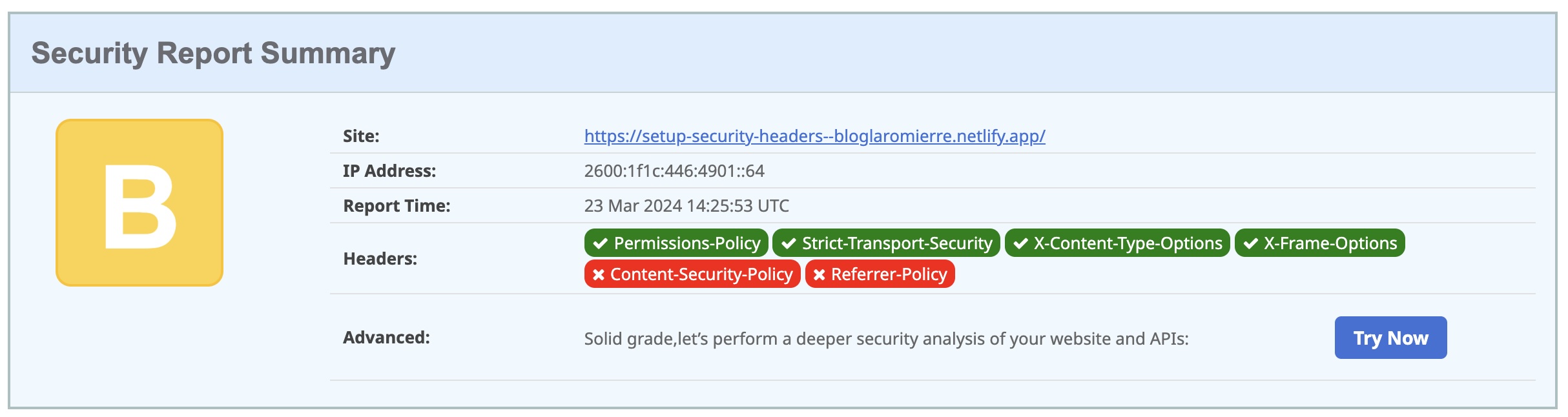 Analysis after adding the X-Content-Type_Options