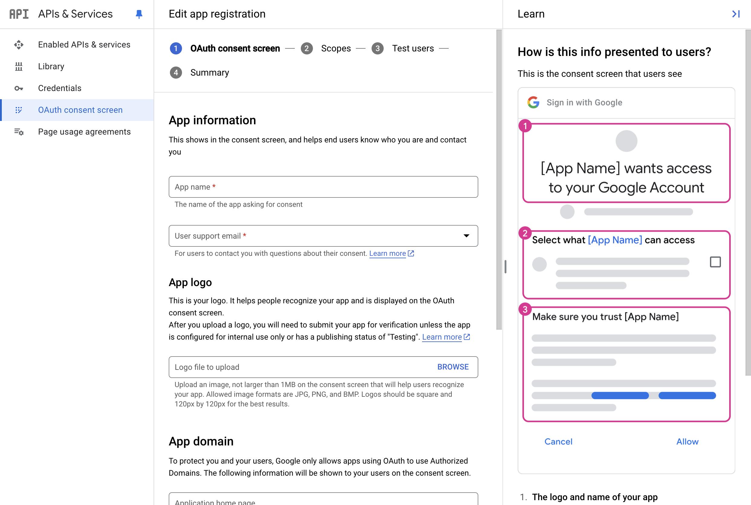 The creation screen of OAuth content