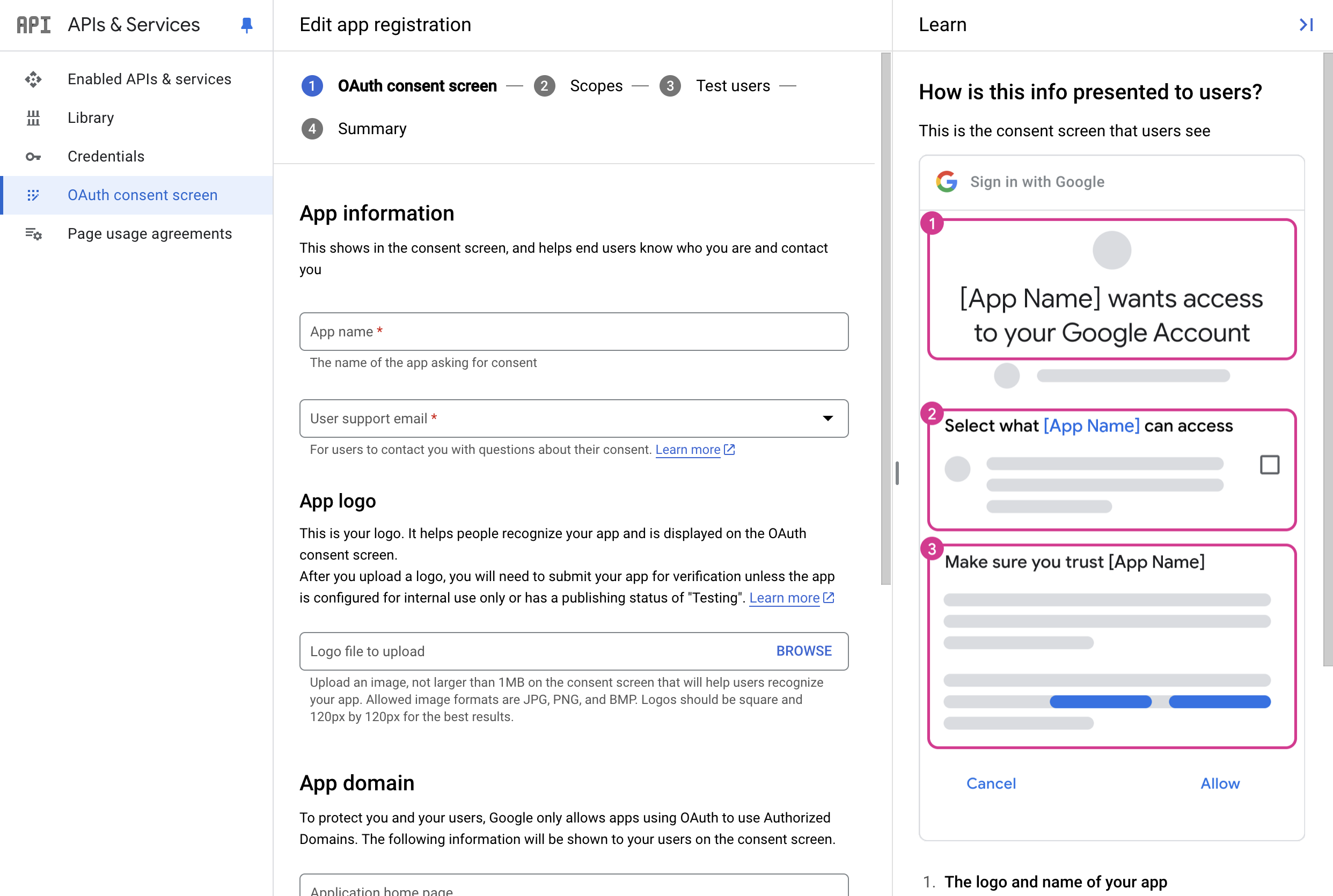 The creation screen of OAuth content