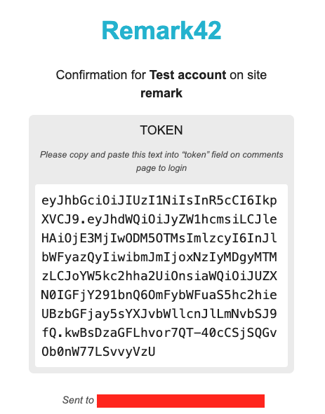 Example of email containing a token, send during the process of connection by email