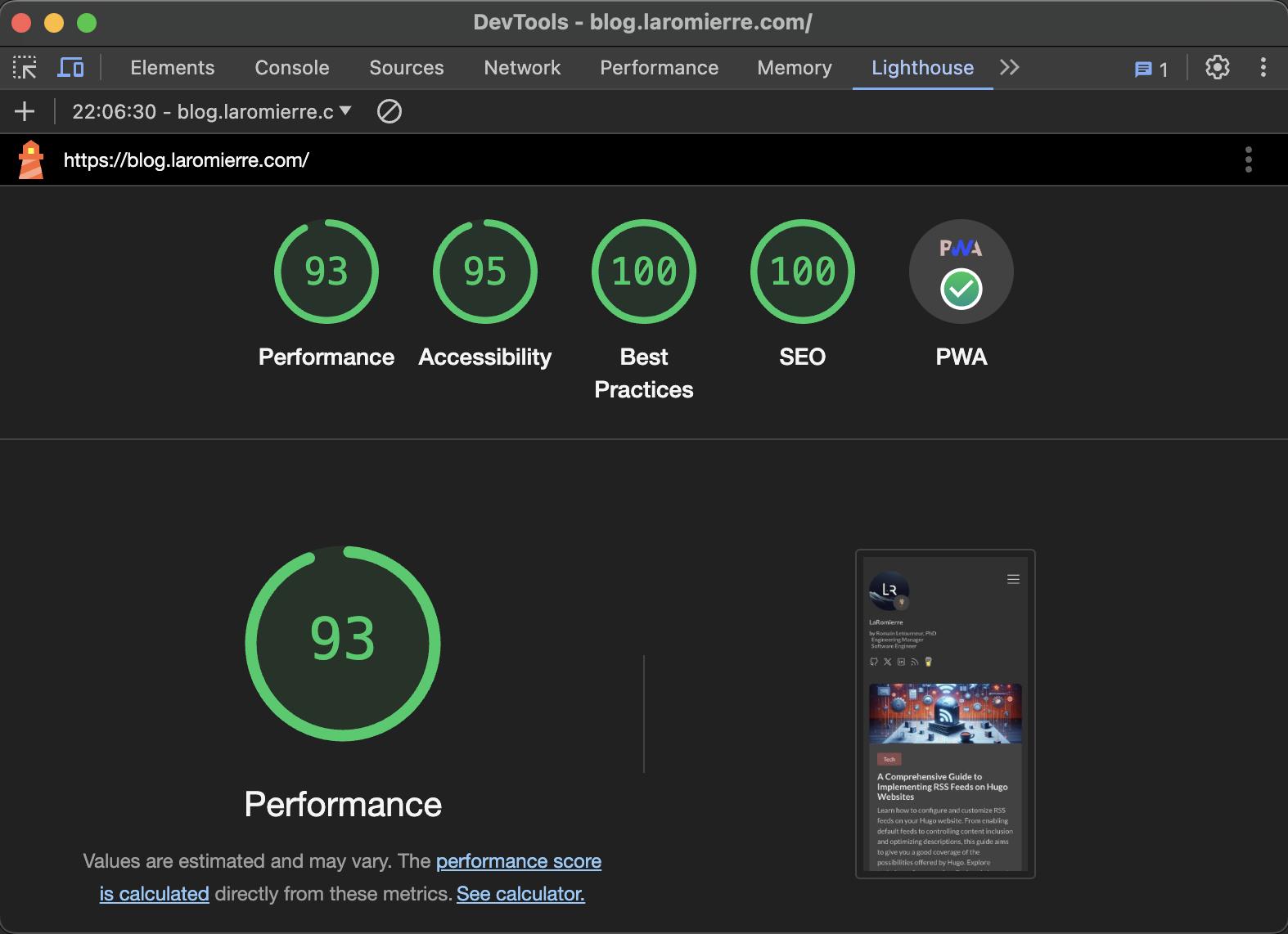 Lighthouse analysis for blog.laromierre.com